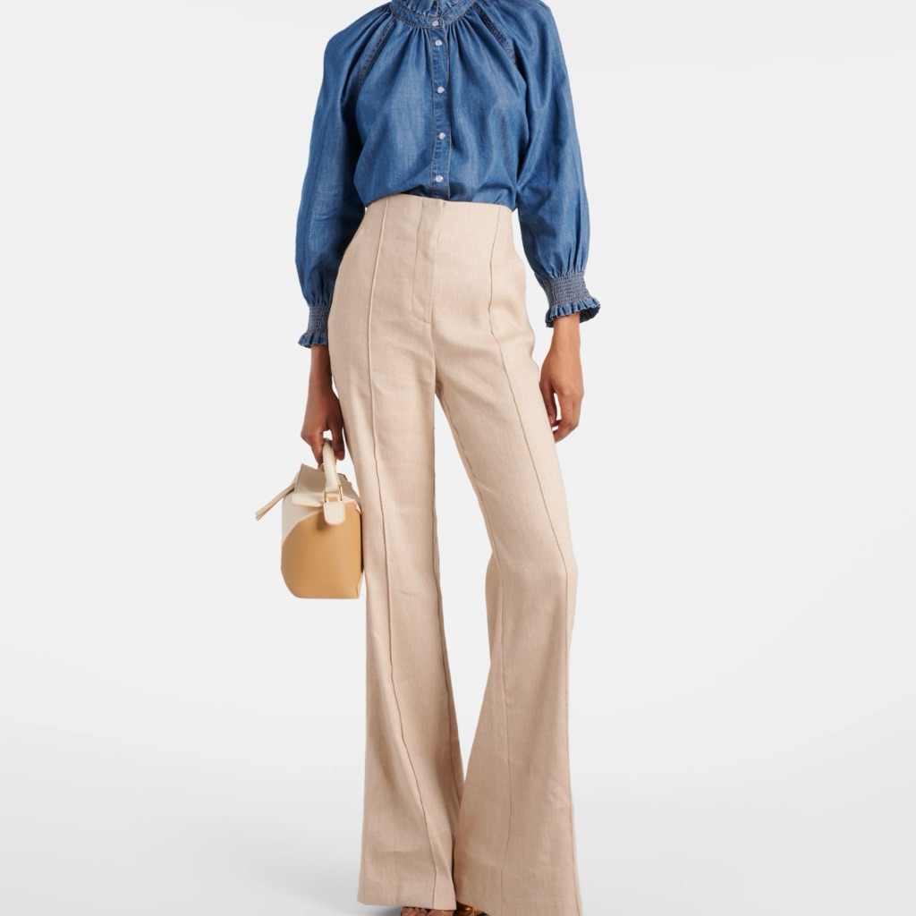 Veronica Beard Komi Beige Wide-Leg Flair Pants